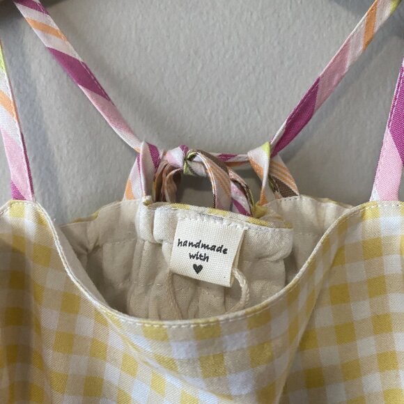 Handmade Children's Cotton Rayon Pink Yellow Gingham Tie Spaghetti Strap Dress - Picture 3 of 13